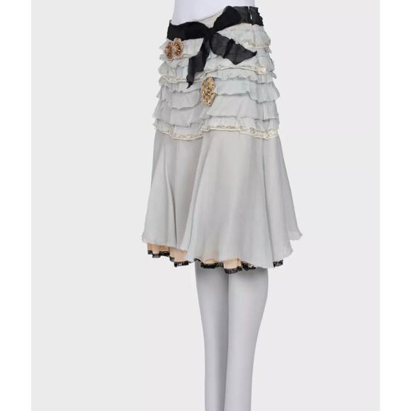 Prada Ruffled Light Blue Skirt with Crystal Brooch Sz.42/ M - Picture 2 of 4